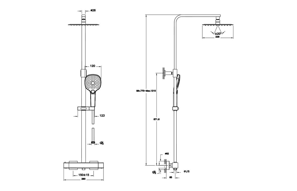 VitrA Aquaheat Bliss S 230 Thermostatic Shower Column - Chrome VitrA Aquaheat Bliss S 230 Thermostatic Shower Column - Chrome