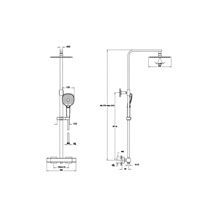 VitrA Aquaheat Bliss S 230 Thermostatic Shower Column - Chrome