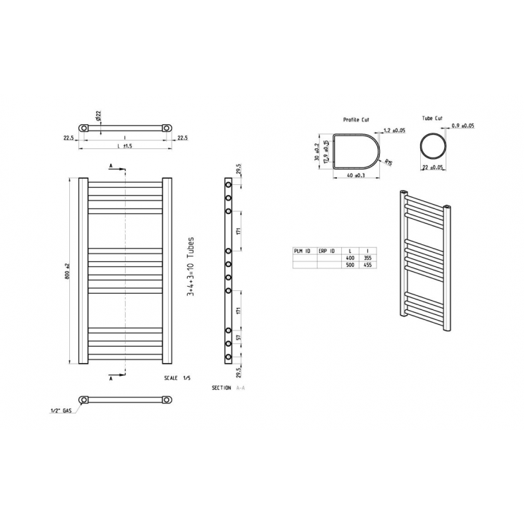 Grada Straight 30mm Ladder Radiator (500x800x30mm) - Chrome