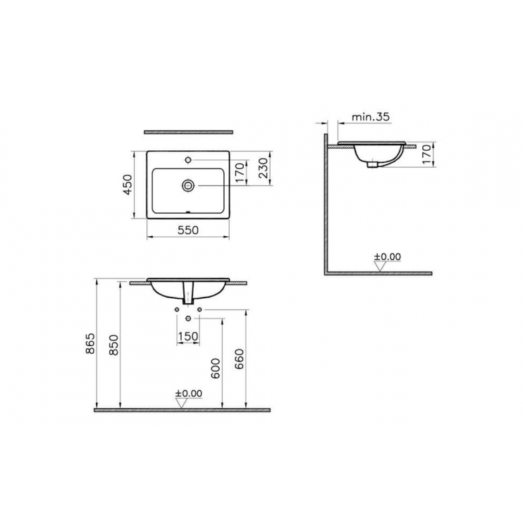 VitrA S20 550x455mm 1TH Countertop/Vessel Washbowl - White