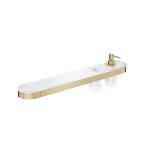 Crosswater Velo Tray Soap Dispenser & Tumbler Holder Brushed Brass