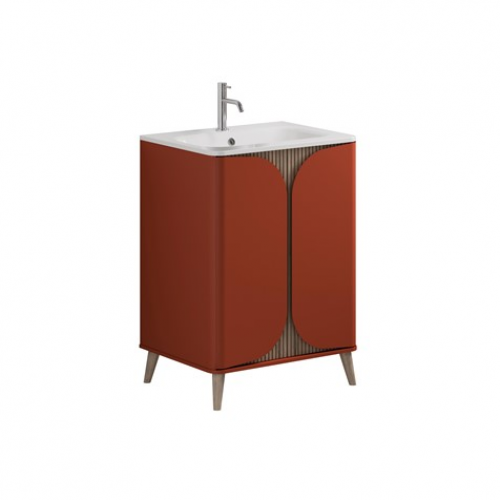 Crosswater Tambour 600mm Floor Standing Vanity With Doors with 1TH Basin Soft Clay