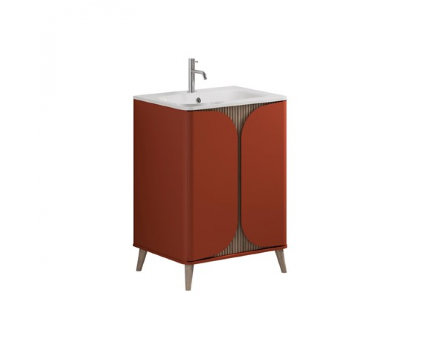 Crosswater Tambour 600mm Floor Standing Vanity With Doors with 1TH Basin Soft Clay