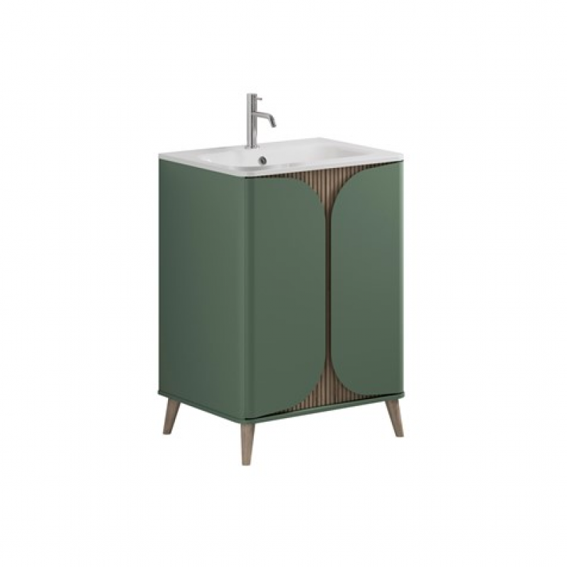 Crosswater Tambour 600mm Floor Standing Vanity With Doors with 1TH Basin Saga Green