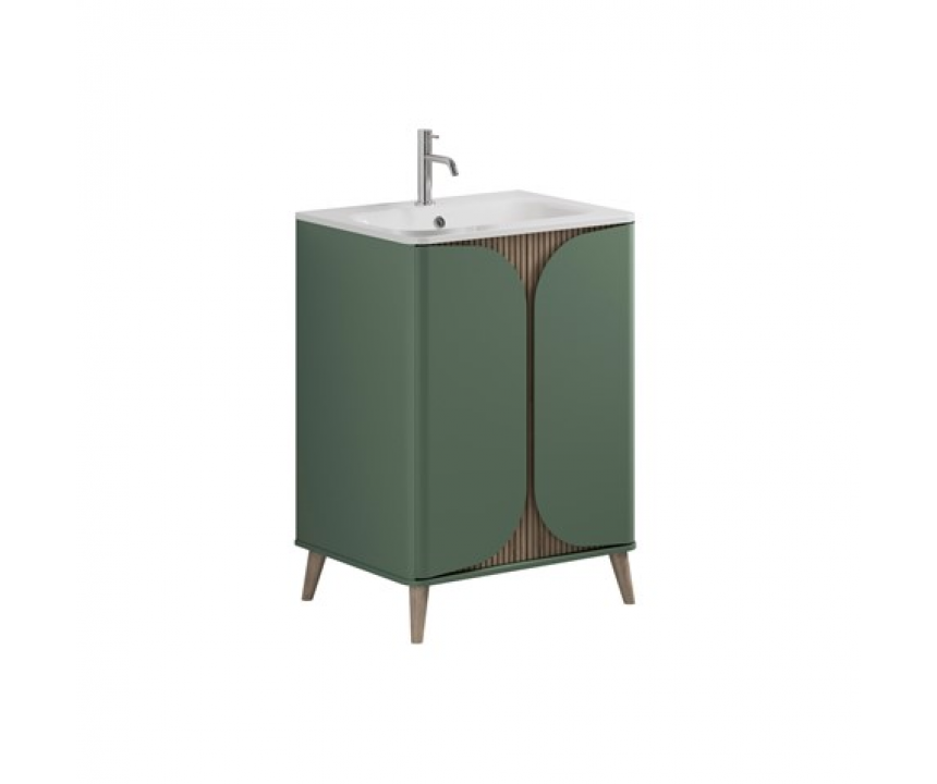 Crosswater Tambour 600mm Floor Standing Vanity With Doors with 1TH Basin Saga Green