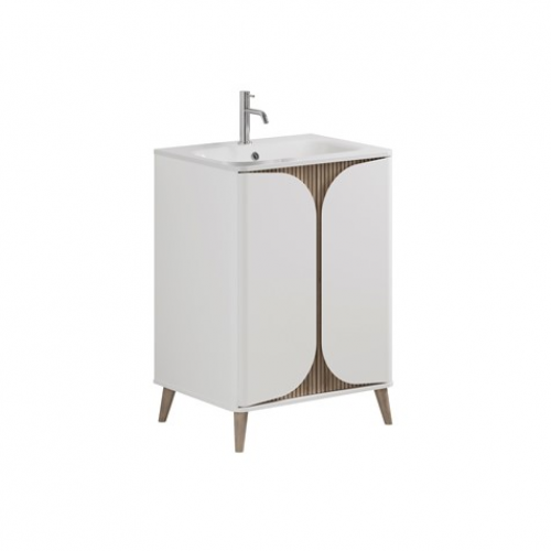 Crosswater Tambour 600mm Floor Standing Vanity With Doors with 1TH Basin White Matt