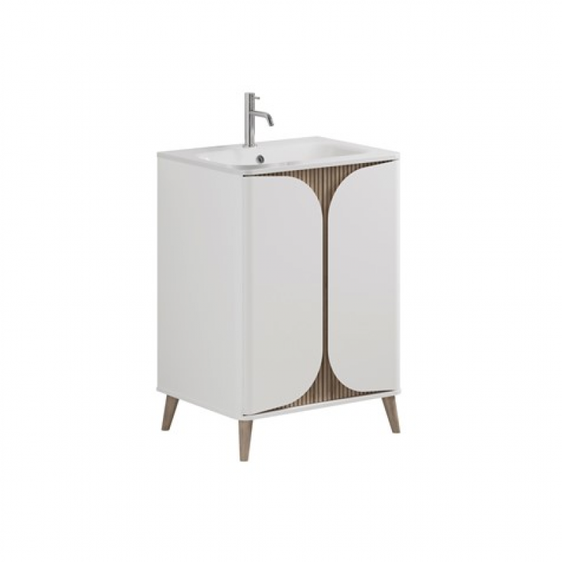 Crosswater Tambour 600mm Floor Standing Vanity With Doors with 1TH Basin White Matt