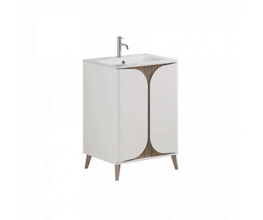 Crosswater Tambour 600mm Floor Standing Vanity With Doors with 1TH Basin White Matt