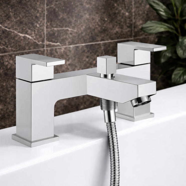 Ponza Bath/Shower Mixer & Bracket - Chrome Bathroom Taps