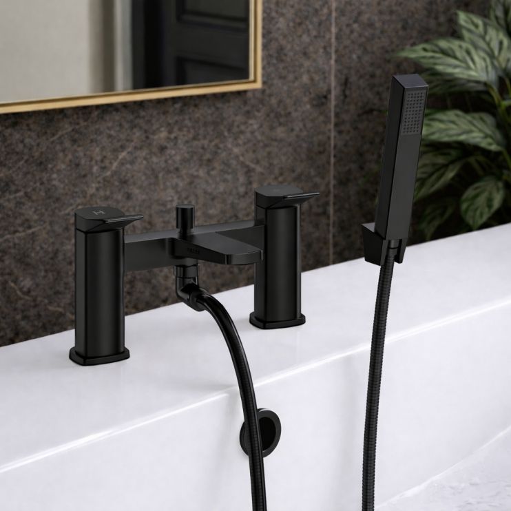 Nancy Bath/Shower Mixer & Bracket - Matt Black Bathroom Taps