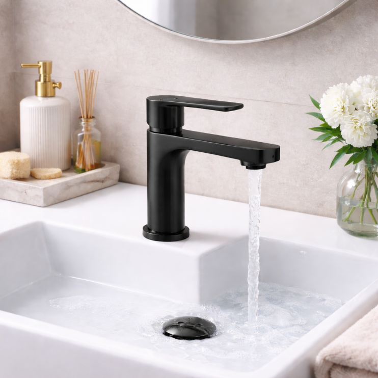 Abode Aquip Basin Mixer - Matt Black Bathroom Taps