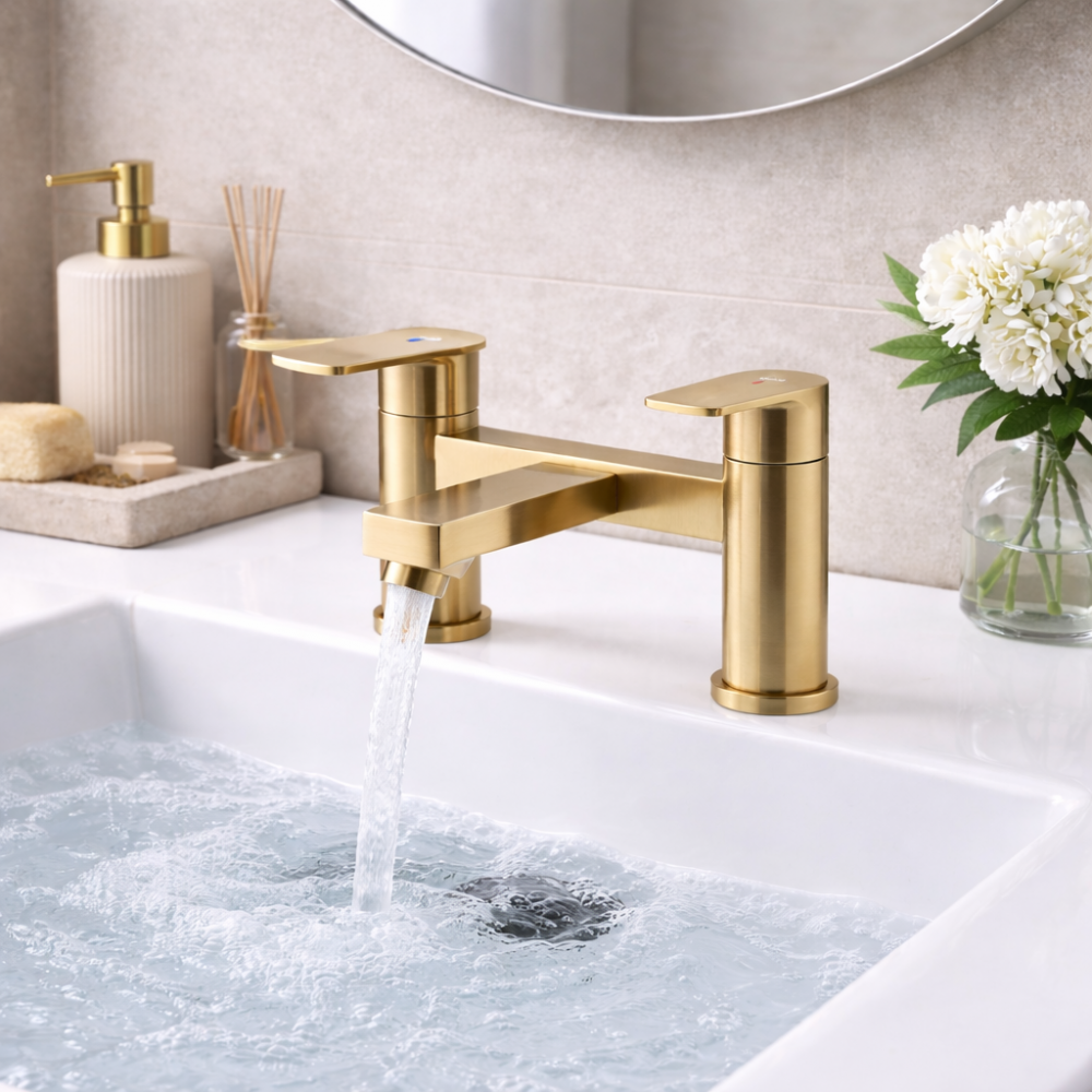 Abode Aquip Deck Mounted Bath Filler - Brushed Brass Bathroom Taps
