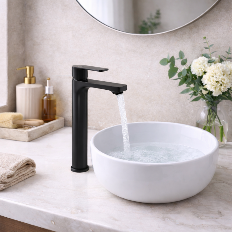 Abode Aquip Tall Basin Mixer - Matt Black Bathroom Taps