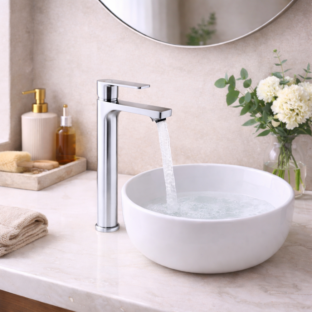 Tall Basin Bathroom Mixers Chrome AB2821 Abode Aquip Tall Basin Mixer - Chrome Bathroom Taps