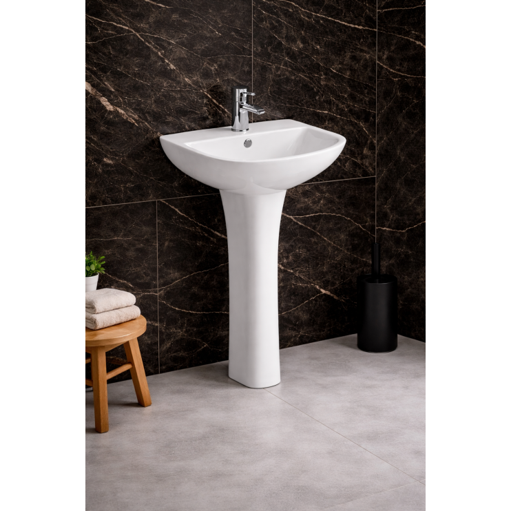Cedarwood 560x450mm 1TH Basin & Full Pedestal (Boxed)
