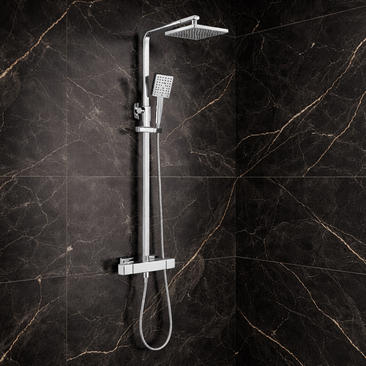 Argo Cool-Touch Thermostatic Mixer Shower w/Riser & Overhead Kit - Chrome