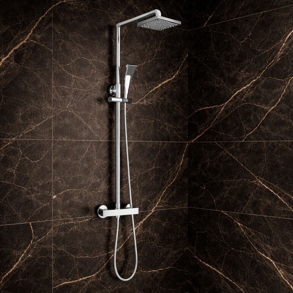 Square Thermostatic Bar Mixer w/Riser Kit - Chrome