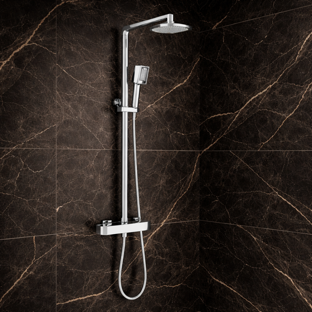 Cosmic Square Thermostatic Bar Mixer w/Riser Kit - Chrome