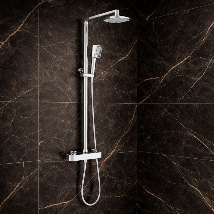 Cosmic Square Thermostatic Bar Mixer w/Riser Kit - Chrome