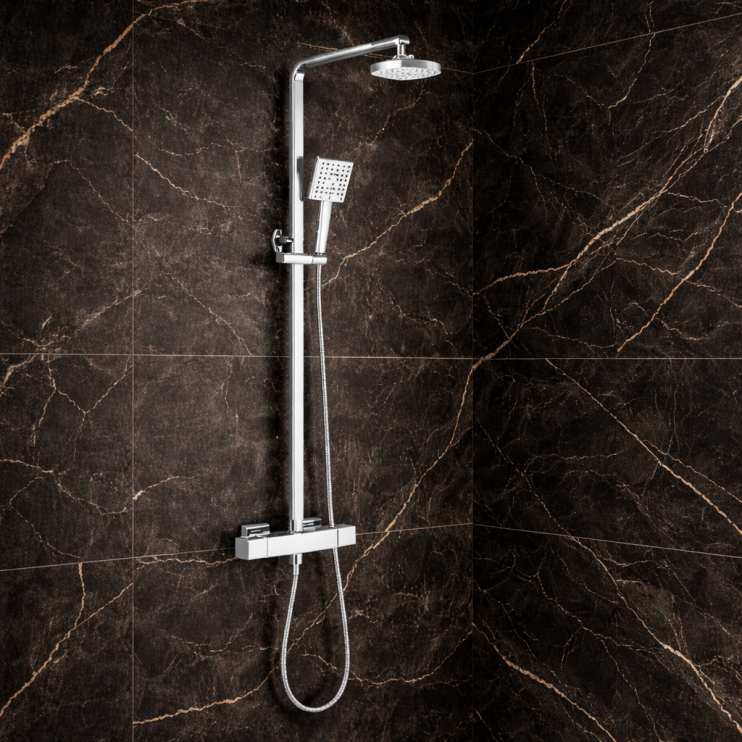 Aurora Round Thermostatic Bar Mixer w/Riser Kit - Chrome