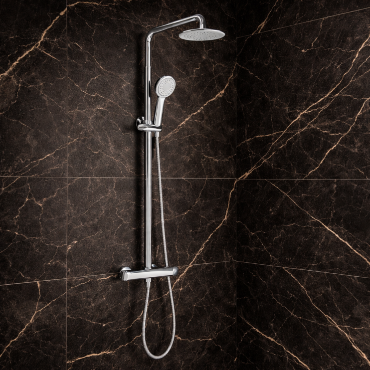 Round Thermostatic Bar Mixer w/Riser Kit - Chrome