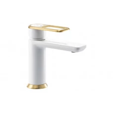 Abode Levarto Basin Mixer - Matt White & Brass