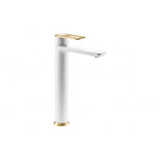 Abode Levarto Tall Basin Mixer - Matt White & Brass