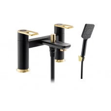 Abode Levarto Deck Mounted Bath Shower Mixer - Matt Black & Brass