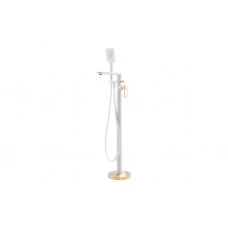 Abode Levarto Floor Standing Bath Shower Mixer - Matt White & Brass