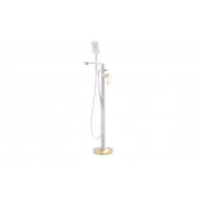 Abode Levarto Floor Standing Bath Shower Mixer - Matt White & Brass