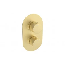 Aurora Thermostatic Single Outlet Twin Shower Valve - Brushed Brass