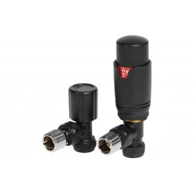 Round Thermostatic Matt Black Radiator Valves - Angled
