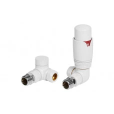 Round Thermostatic White Radiator Valves - Corner
