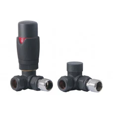Round Thermostatic Anthracite Radiator Valves - Corner Round Thermostatic Anthracite Radiator Valves - Corner