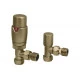 Round Thermostatic Brushed Brass Radiator Valves - Angled