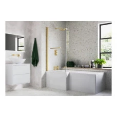 Navarre L Shape 1700x850x560mm 0TH Shower Bath Pack (LH) - Brushed Brass