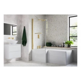 815x1500mm L Shape Bath Screen (6mm) - Brushed Brass
