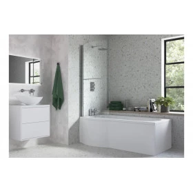 760x1500mm P Shape Bath Screen (6mm) - Chrome