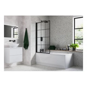 800x1400mm Square Grid Bath Screen (6mm) - Black