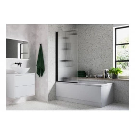 Fluted 800x1500mm Single Straight Bath Screen (5mm) - Matt Black
