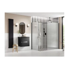 Iconix 800mm Fluted Wetroom Panel & Side Panel Arm - Black