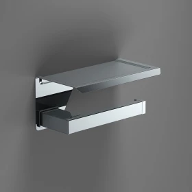 Origins Living S Cube Toilet Roll Holder with Shelf - Chrome 173938 Bathroom Wall Accessories